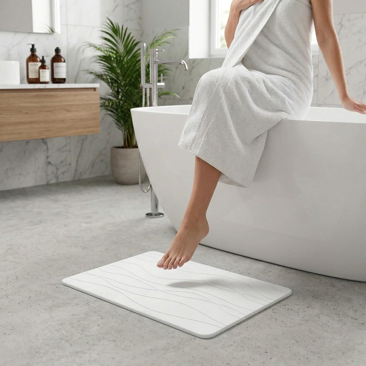 Badmat 60 x 40 cm - Super Absorberende Stenen Mat, Sneldrogend en Antislip voor Douche, Stone Bath Mat