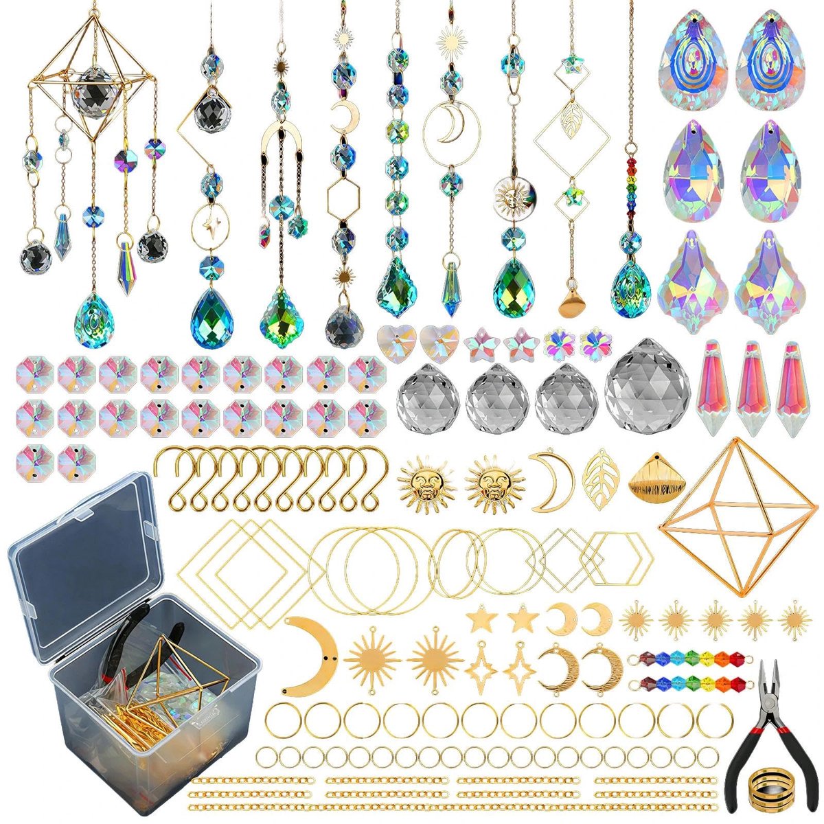 Knutselset, Crystal Suncatchers Kit met tang, kristallen om op te hangen met instructies, raamdecoratie hangend, geschikt als windgong, raamdecoratie, tuinhanger