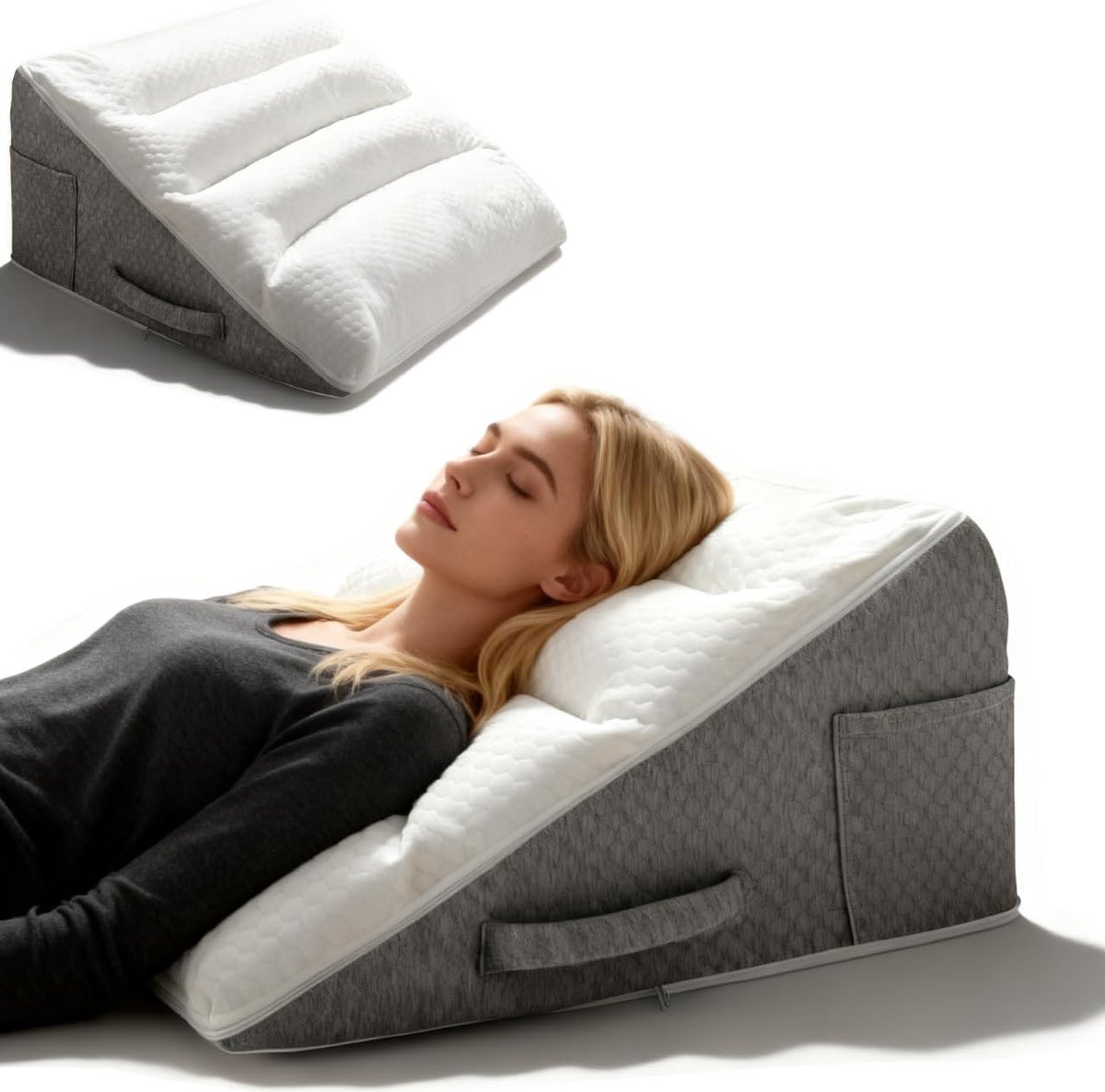 Wigkussen voor bed en bank, dubbel leeskussen voor rugkussen, bedverhoger, rugsteunkussen, matraswigkussen, kussen van hoogdichtheidsschuim, leeskussen voor rug, benen en knieën - 50x50x26cm