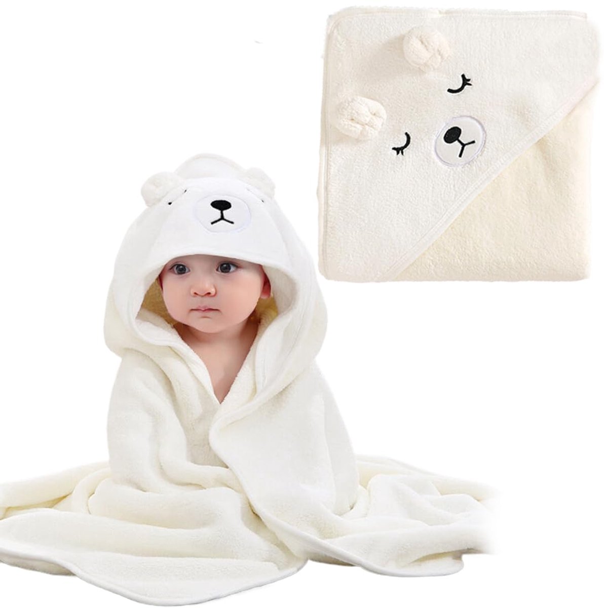 Babybadhanddoek met capuchon, babybadhanddoek met capuchon, koraalfleece, 80 x 80 cm