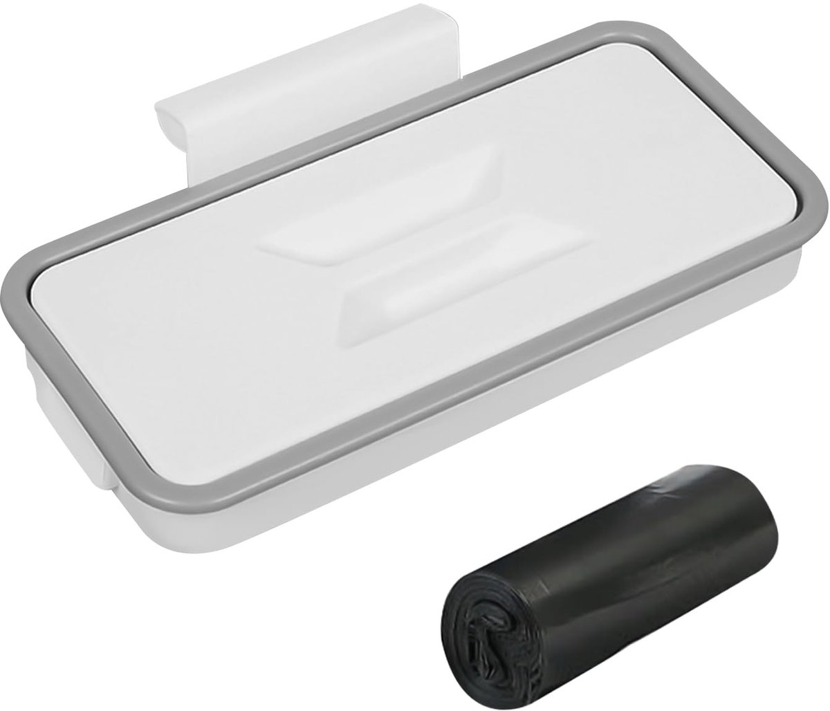 1 stuk witte vuilnisophanger met deksel en 60 zwarte vuilniszakken, hangende vuilnisemmer, opvouwbare vuilniszakhouder, keukenaccessoires, draagbare vuilnisemmer