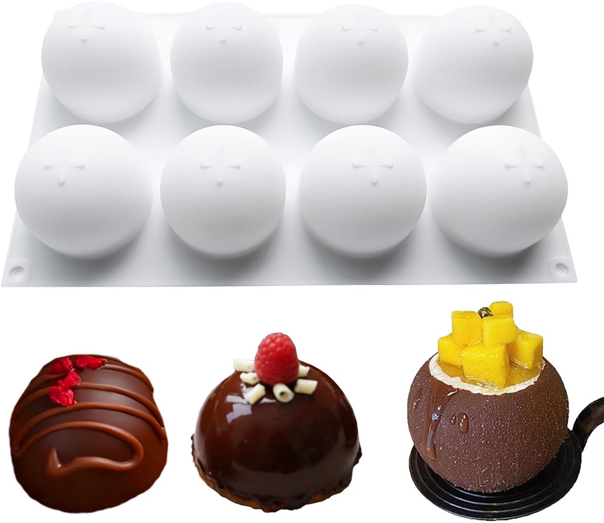 Vorm bol 8-voudige bolvorm herbruikbare siliconen vorm chocoladevorm 6,4 cm Ø per bal voor chocolade, cake, ijs, zeep & doe-het-zelf