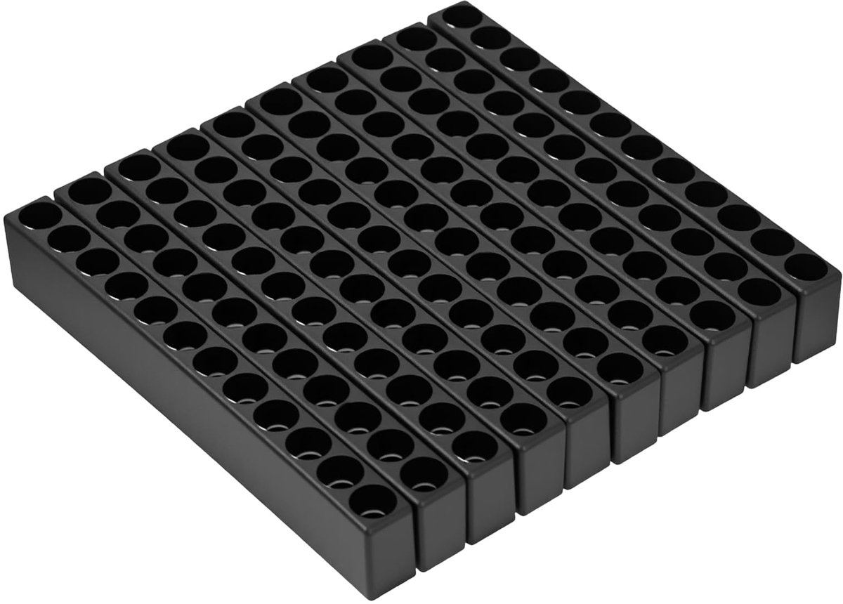 10 stuks, 12 gaten, bithouder, kunststof schroevendraaierkop, opbergkoffer, schroevendraaier, zeskantige schacht, kaarthouder, rubberen strips, organizer, zwart