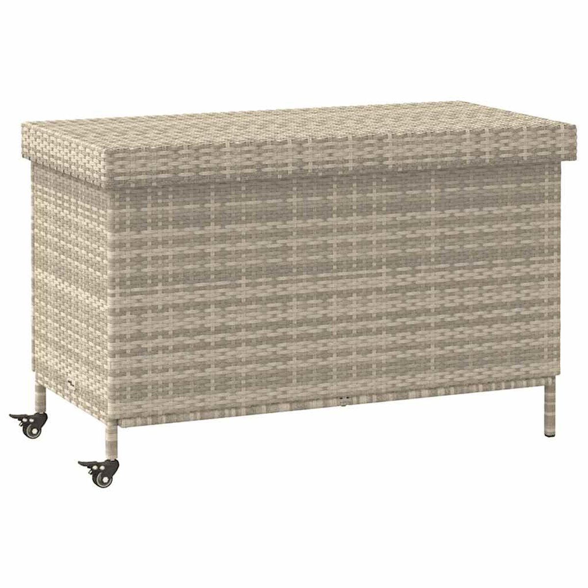 vidaXL Tuinbox met wielen 110x55x73 cm poly rattan lichtgrijs, opbergbox, tuinkist, opbergdoos, opbergbox tuin, kussenbox, tuinkussenbox