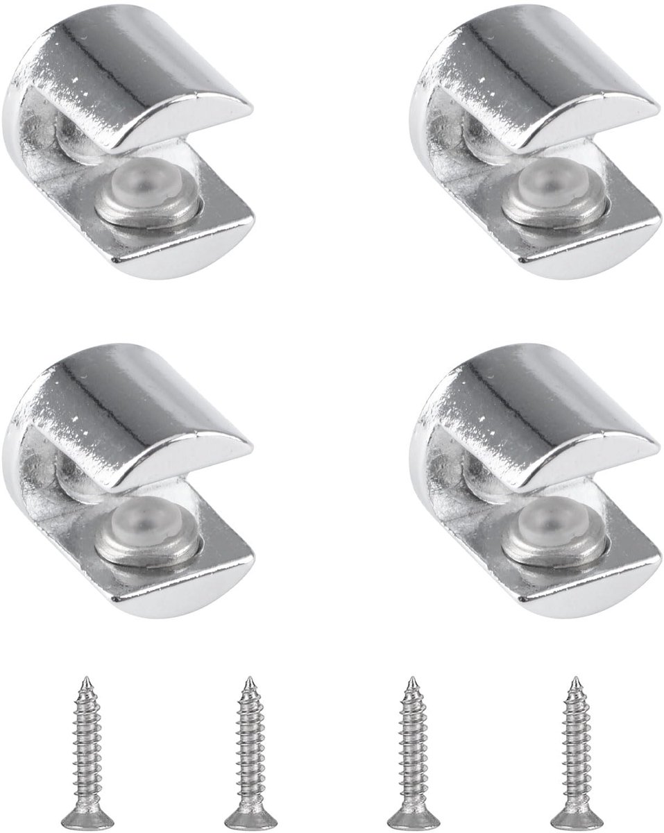 4 stuks wandgemonteerde verstelbare glazen plank klemclips zinklegering glazen klembeugels ondersteunt cilindrische montagebeugel voor badkamer douchecabine (gepolijst chroom, 6-10 mm)