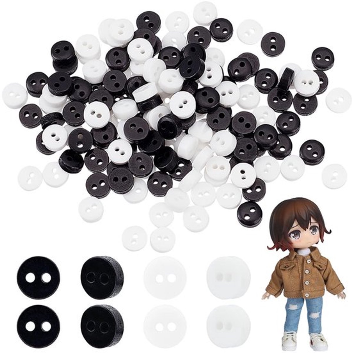 Jhubersproducts - Naaiknoppen - Mini Hars Knoppen - Zwart Wit met