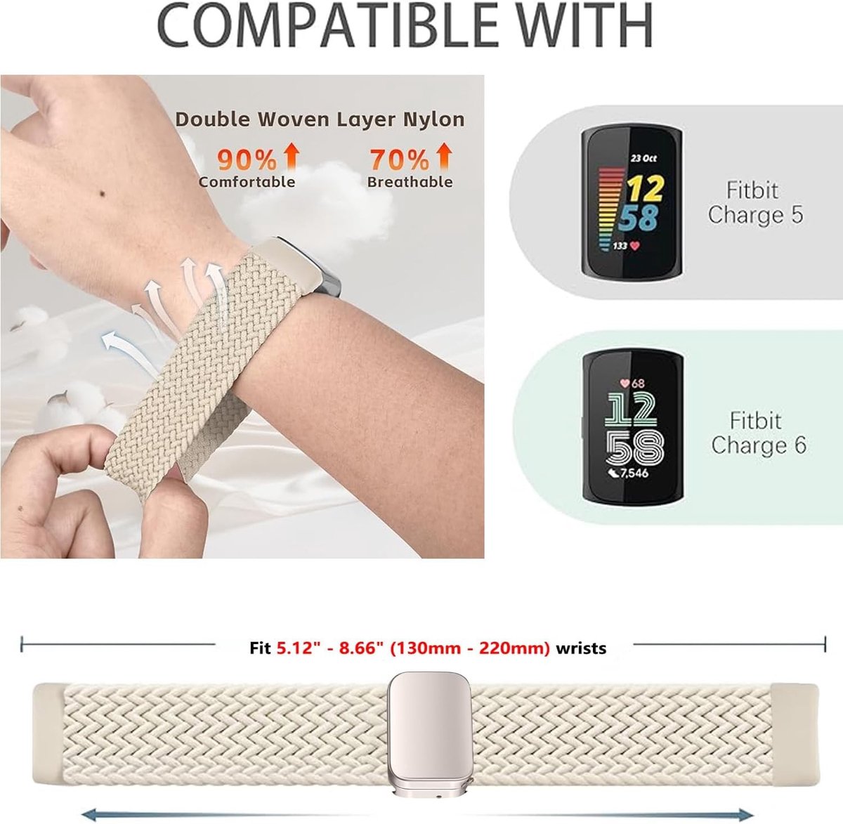 Nylon Fitbit Charge 6 Horlogebandjes van Magnetisch Rekbaar Stof voor Draagcomfort en Aanpassing thumbnail 3
