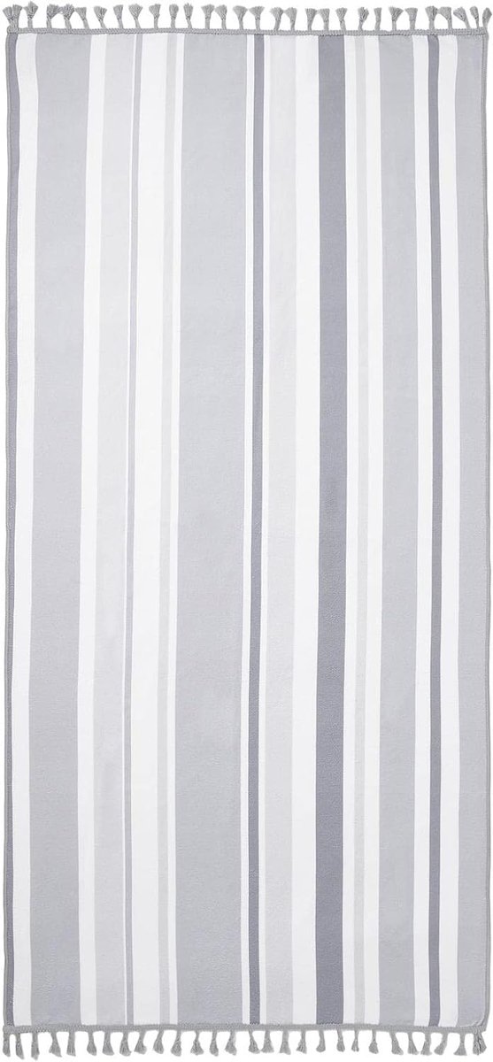 Gestreepte Kwastje Rand Strand Zwembad Zwemmen Volwassenen Kinderen Touw Vakantie Reizen Camping Bad, 71 x 152cm - Houtskool Grijs