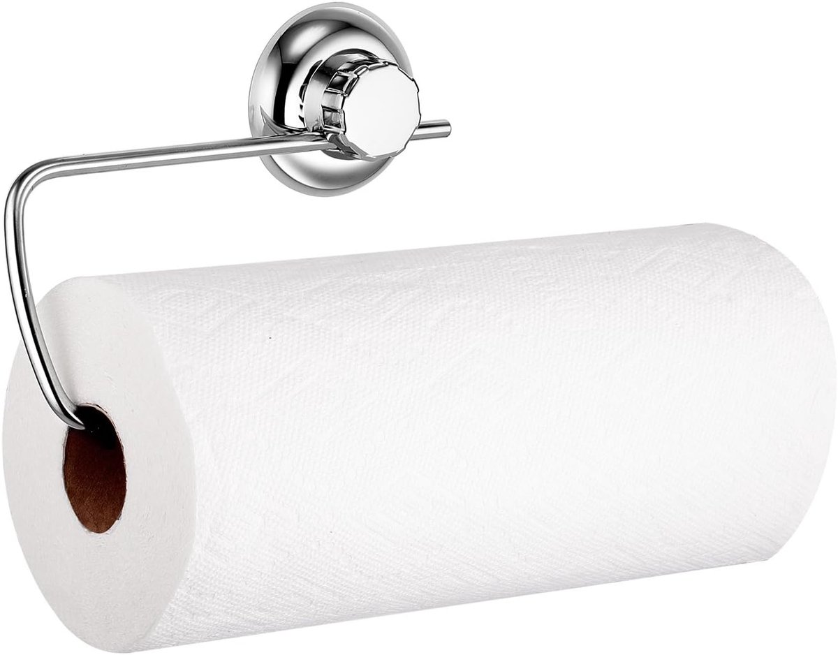 Boren/Zuignap Keukenpapierrolhouder - Vacuümsysteem - Roestvrij Staal Nooit Roest - voor Badkamer en Keuken