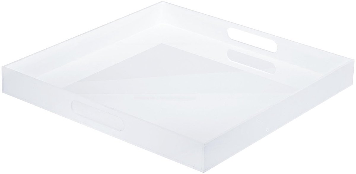 Moderne elegante 20 "x 20" grote witte acryl lade voor serveren en decoratief, 2"/5cm hoogte vierkante glanzende acryl dienblad met handvat voor koffie parfum