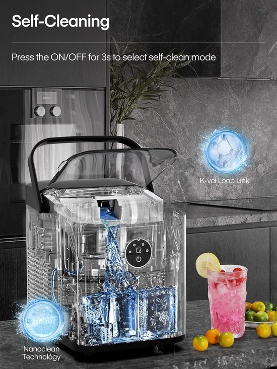 IJsblokjesmachine - IJsmaker - Dranken Koelen - Zelfreinigende Functie - 12 kg per 24 uur - Diepzwart — afbeelding 2