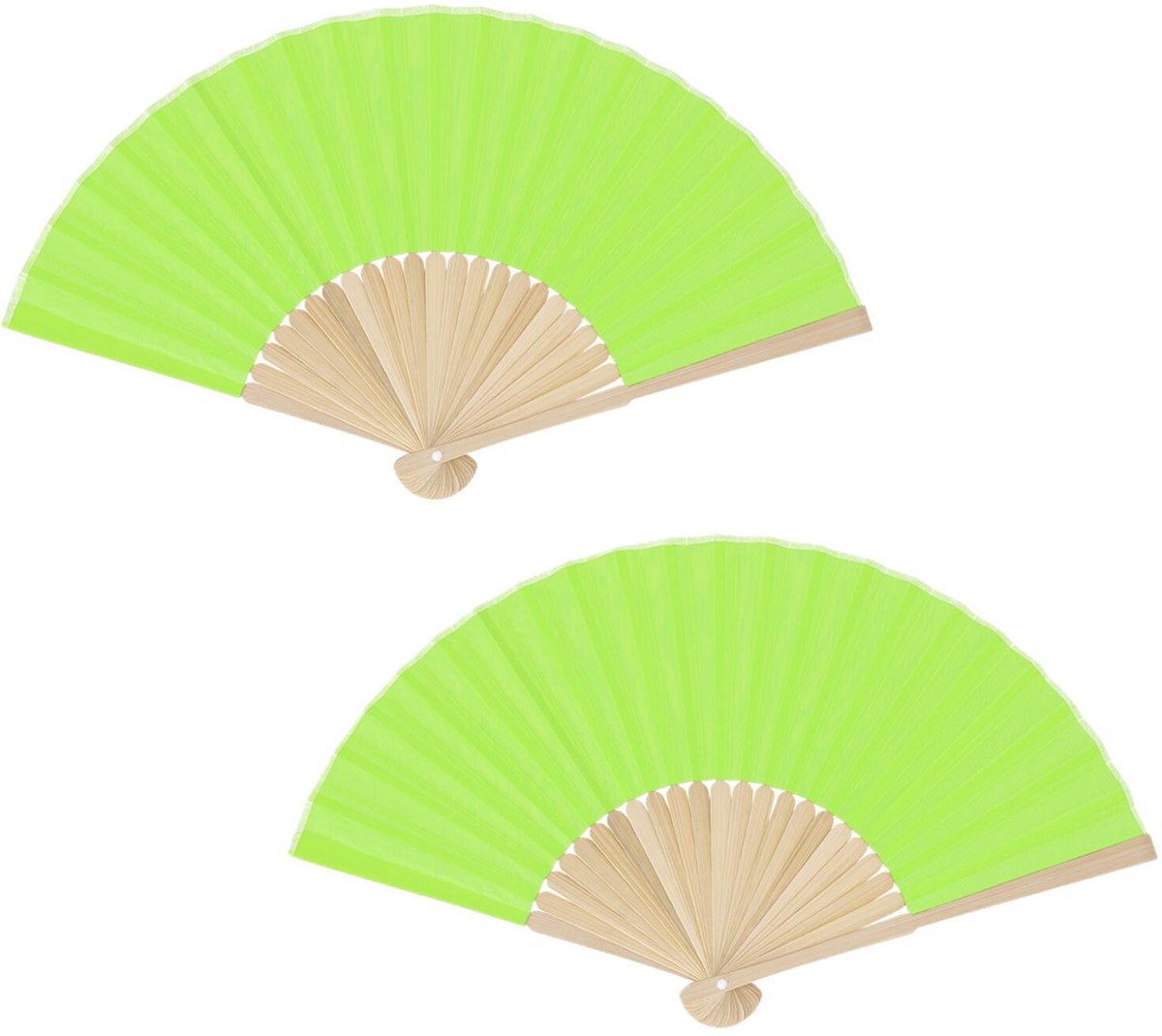 Bellatio Design Spaanse handwaaier - 2x - limegroen - bamboe/papier - 38 x 21 cm - spaanse waaier - festival waaier