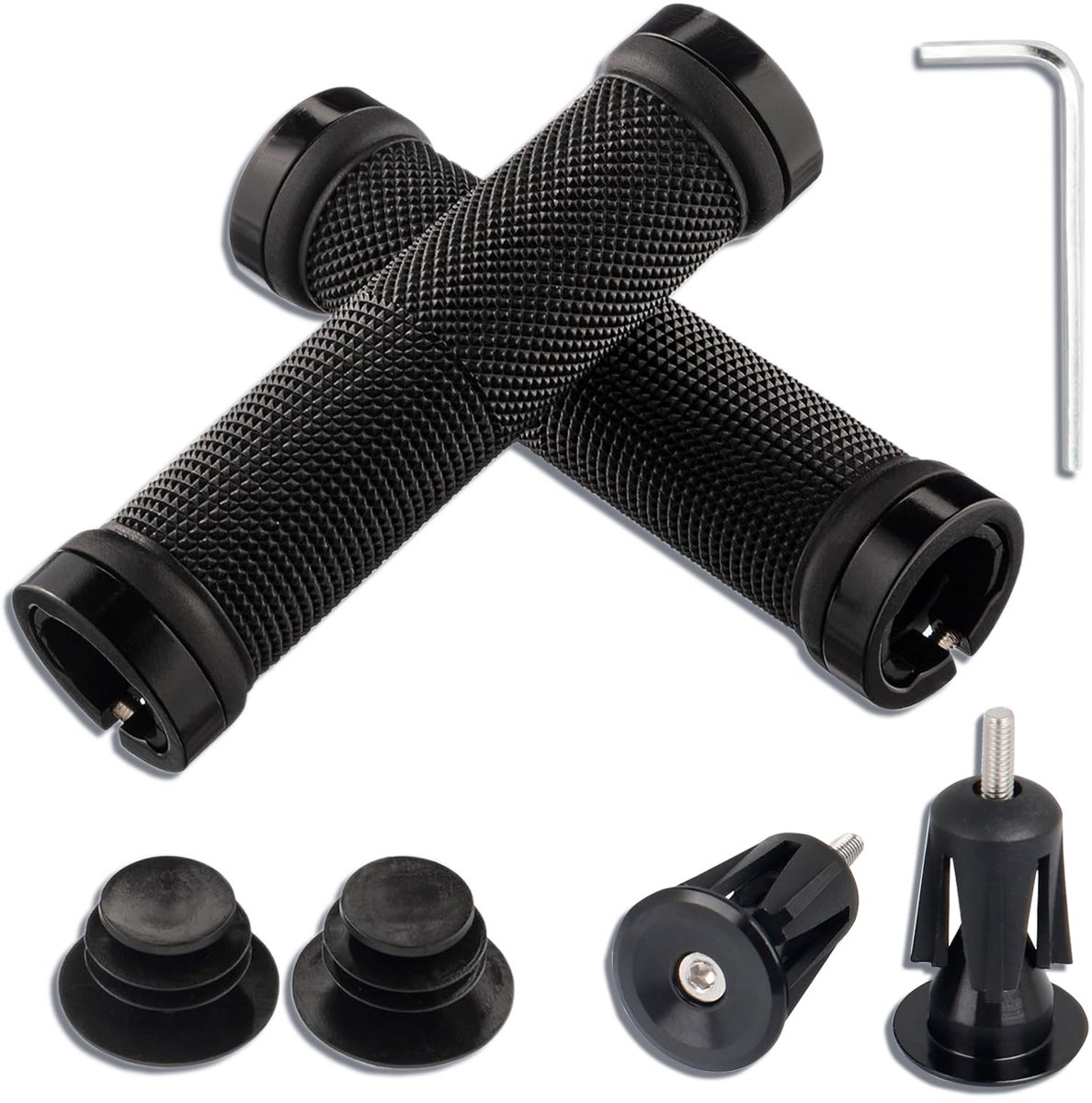 Fietshandvatten MTB BMX met aluminium stuurdoppen en inbussleutel, MTB-handgrepen antislip voor 22,2 mm mountainbike, racefiets stuur