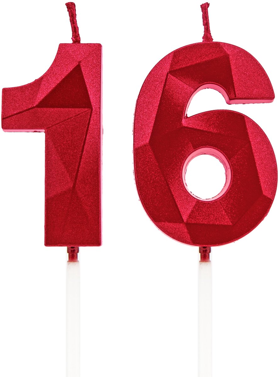 Kaarsen voor 16e verjaardag, kaarsen met rood cijfer, verjaardagsdecoratie, Happy Birthday-taarttoppers, voor verjaardagsfeesten, bruiloften, bedrijfsverjaardagen (rood, 16)