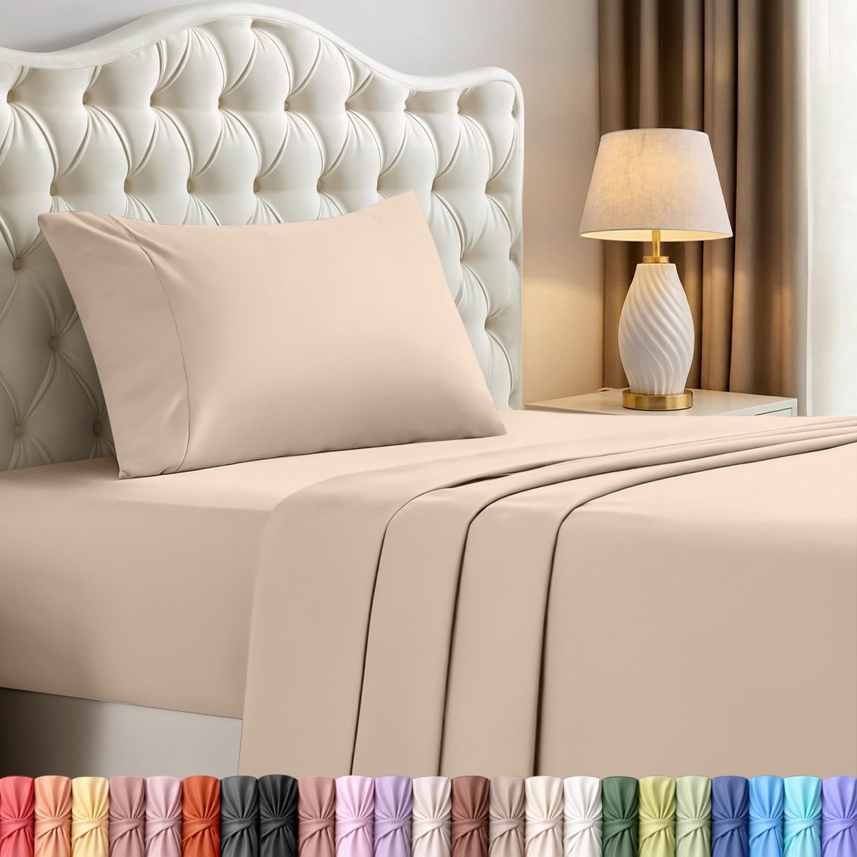 3-delige microvezel lakenset (beige, twin)