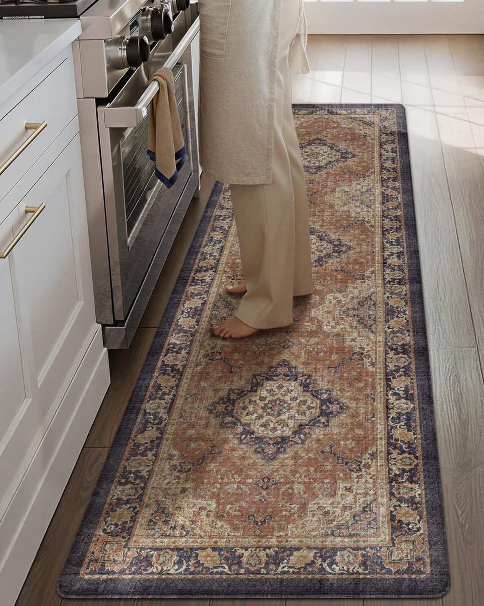 Anti-Fatigue Keukenmat voor Vloer 60 x 220 cm, Vintage Decor, Gemakkelijk Schoon te Maken, Waterdicht en Vlekbestendig, 1 cm Dikke Vering, Antislip Keuken Tapijt voor Comfortabele Werkplek