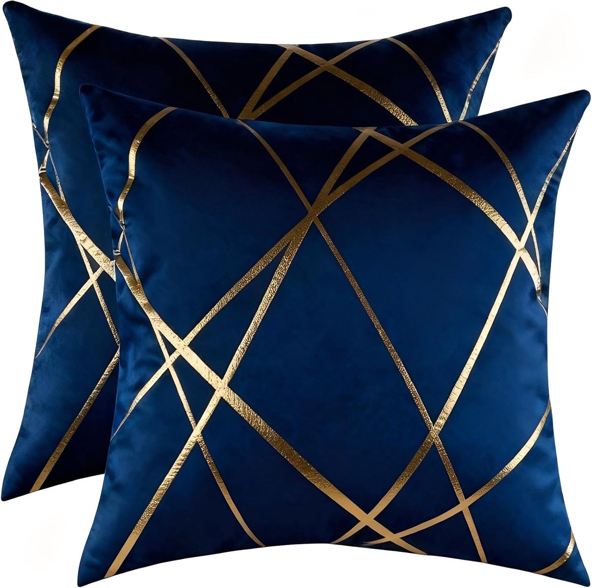 fluwelen kussenslopen 45 x 45 cm sets van 2 goudgestreepte decoratieve kussenhoezen marineblauw kussensloop bankkussen voor bank woonkamer slaapkamer