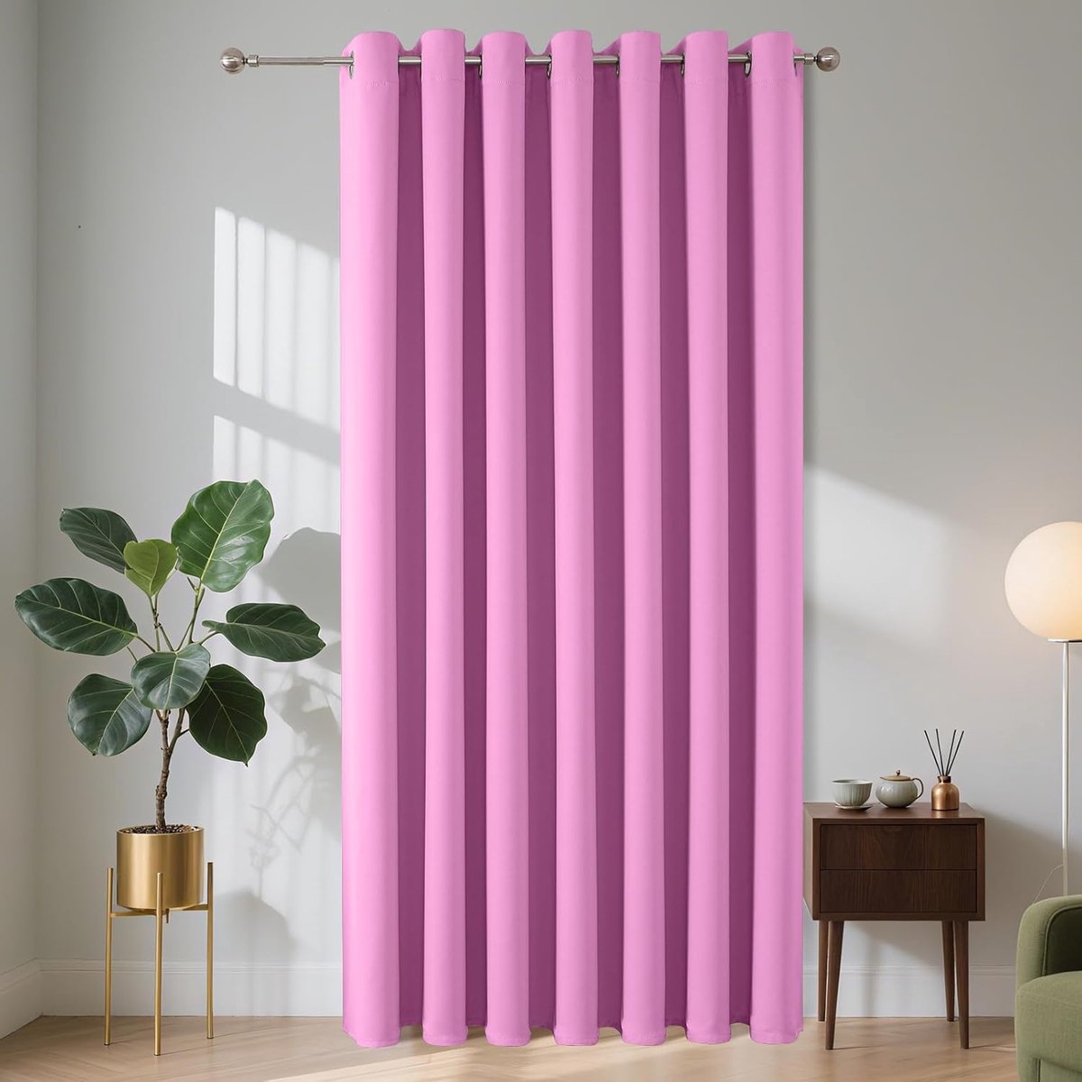 Verduisteringsgordijn, 1 stuk, ondoorzichtig, met ringen, deurgordijn, h 210 x b 132, zachtroze-paars, koudebescherming, verduisteringsgordijn voor slaapkamer, woonkamer