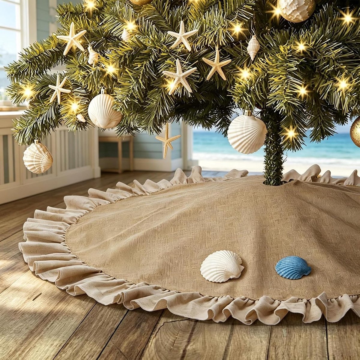 Rok Jute Ruche Kerstboom Ornamenten Boerderij Rustieke 48 Inch Grote Boom Mat Herfst Thanksgiving Dag Halloween Vakantie Xmas Decoraties
