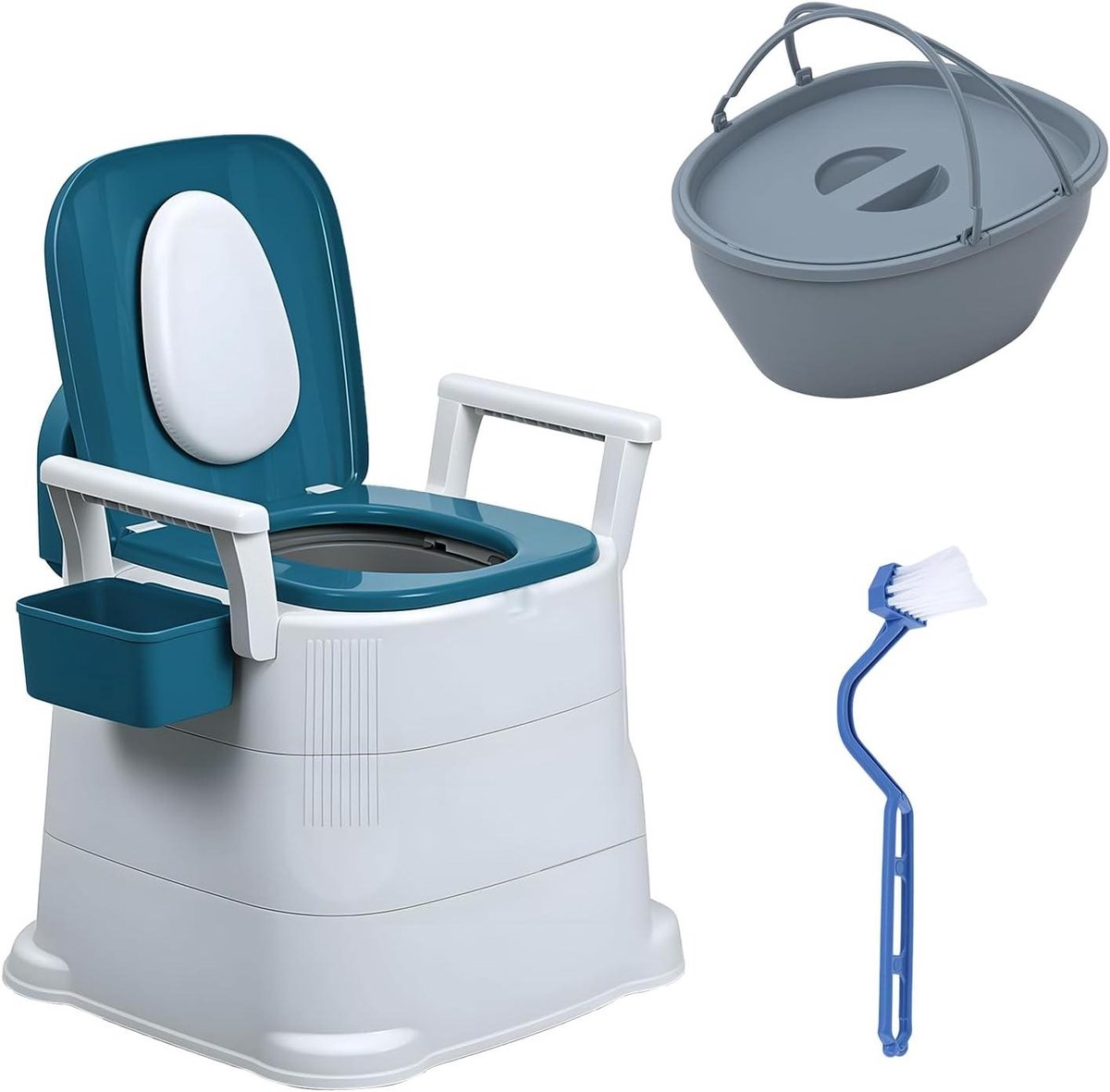 Draagbaar Toilet - Nachtpot Stoel - Veilig Zitten - Anti-slip Voetsteunen - 46 x 42 x 47 cm - Blauw