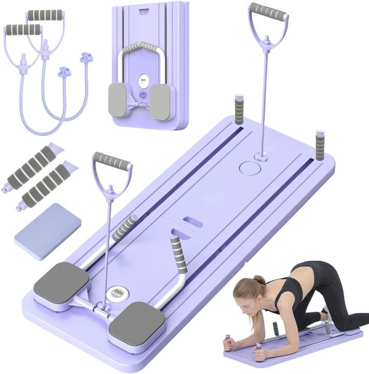 Pilates Trainingsbord - Pilatesmachine Opvouwbaar - Thuis Fitness - Zachte Terugslag Techniek - 106 x 41 cm - Paars