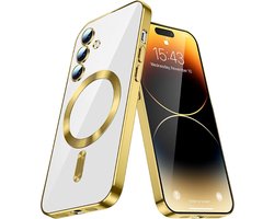 Hoesje Geschikt voor Samsung Galaxy S25 FE hoesje backcover Goud – Geschikt voor Magsafe Lens beschermer – Transparant
