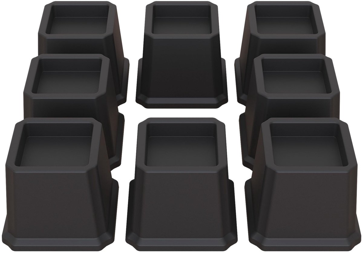 Dailygoods- Bedverhogers 7,6 cm Stevig - Meubelverhogers - Set van 8 stuks - Zwarte Bedverhogers - Antislip - Geschikt voor Banken/Stoelen