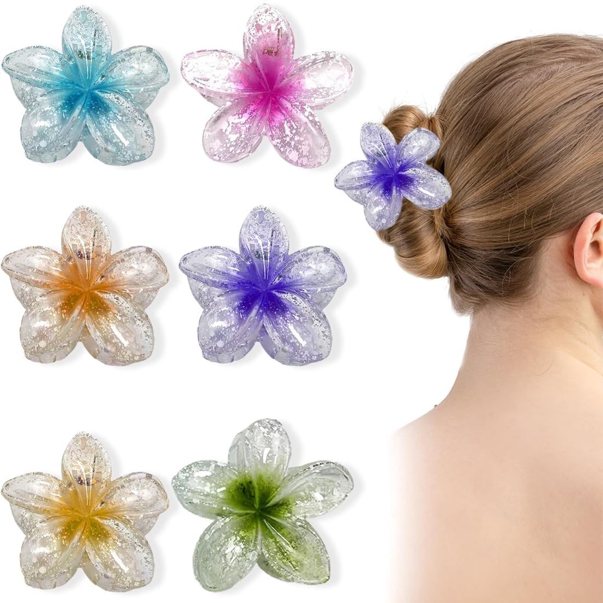 Dailygoods - 6 stuks haarspelden bloemen klauwklauw voor dames haarspelden elegant antislip kunststof klemmen met bloemen duurzame haarklemmen voor lang dik haar dames voor meisjes en dames vakantie