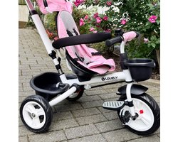 MEUNIQ 6-in-1 kinderdriewieler met duwstang, zonnescherm, veiligheidsgordel, veiligheidsbeugel, opbergmand en inklapbaar ontwerp, roze, vanaf 12 maanden