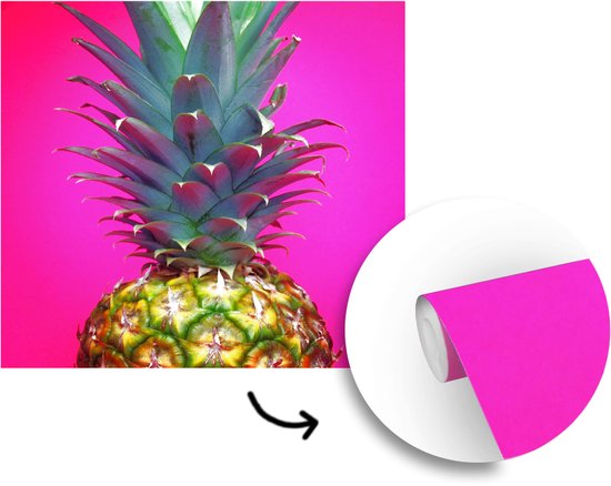 Behang - Fotobehang Ananas - Fruit - Roze - Breedte 240 cm x hoogte 240 cm