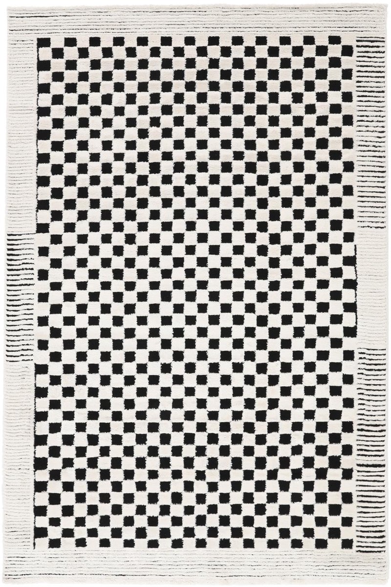 Gambit, Vloerkleed, Moderne, 160 x 230 cm, Rechthoekig, Middelpolig, Alleen chemisch reinigen, oeko_tex_100, Crème wit/Zwart