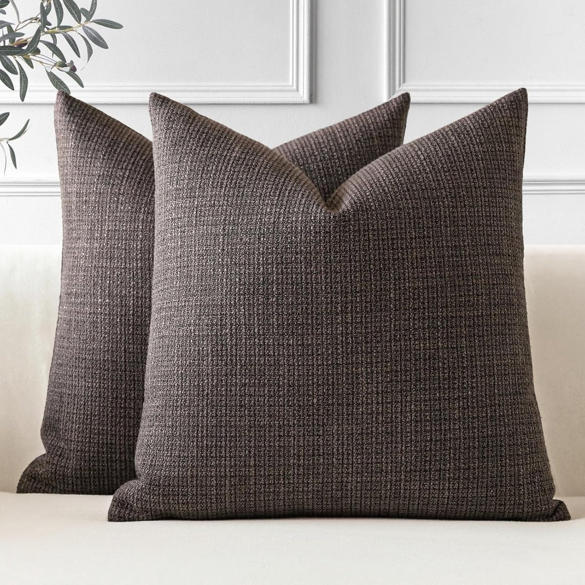 Set van 2 Kussenhoezen 50x50 cm Linnen Donkerbruin Kerstmis Decoratieve Sierkussenhoezen 20x20 inch Lendekussenhoes Woonaccessoires Kussenhoezen voor Bank Sofa Woonkamer Bed (Donkerbruin)