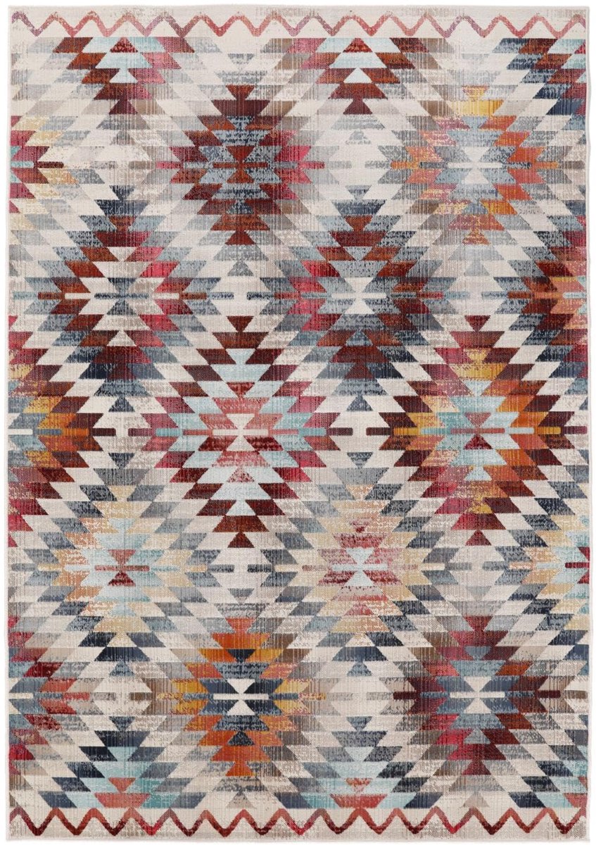 Vloerkleed, Moderne, 160 x 230 cm, Rechthoekig, Laagpolig, Woonkamer, Keuken, Alleen handwas, oeko_tex_100, Rood/Multi