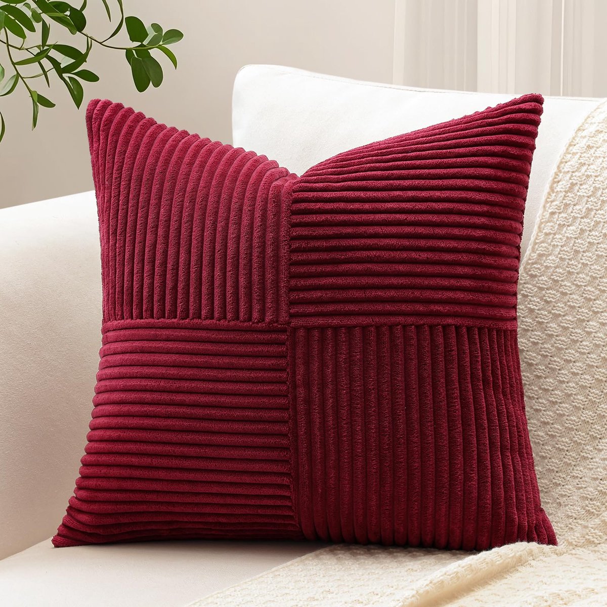 1 stuk corduroy kussenhoes, kruisstrepen patroon, corduroy fluweel kussenslopen, sofakussen, sierkussen, patchwerk design, decoratieve sierkussenhoezen, kussenhoes voor woonkamer (50x50cm