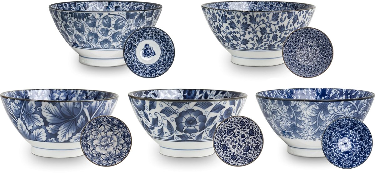 5 Delige schalen set - Luxe - Serviesset - Ramen set - Udon bowl - Serveerschalen - Soepkommen - Saladeschaal - Slakom - Mengkom - Poke bowl - Noedels - Muesli - Dessert - Rijstkommen - Ontbijtkommen