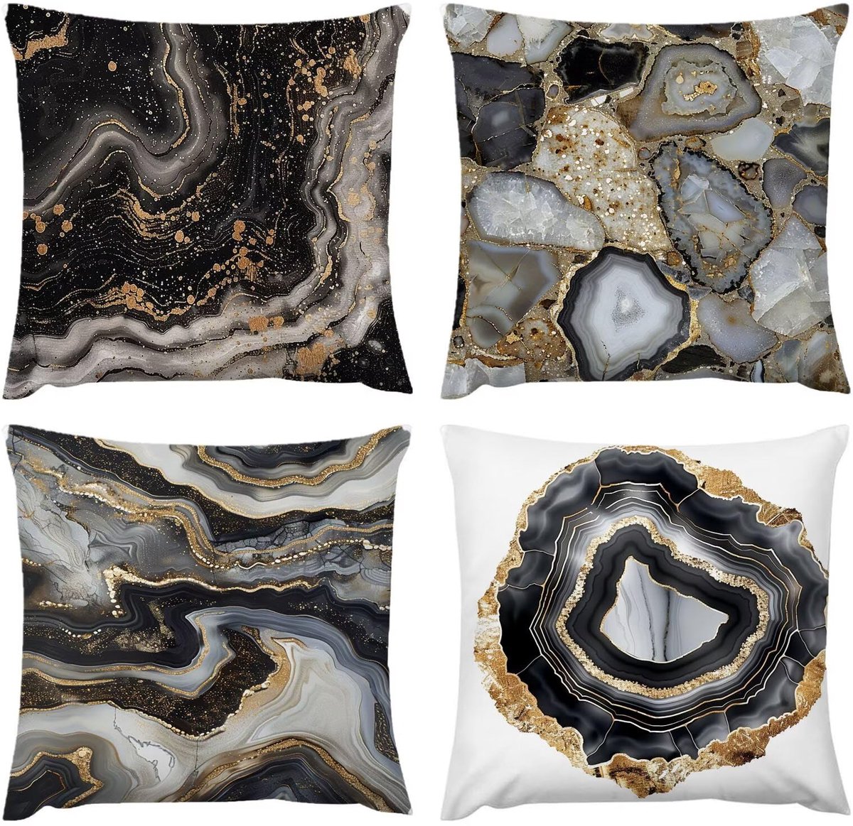 Kussenhoezen met Scandinavisch marmerpatroon 50 x 50 cm, waterdichte kussenhoes voor buiten, set van 4, zacht sierkussen, 50 x 50 cm, voor terras, tuin, bank, binnen, woonkamer, bedstoel