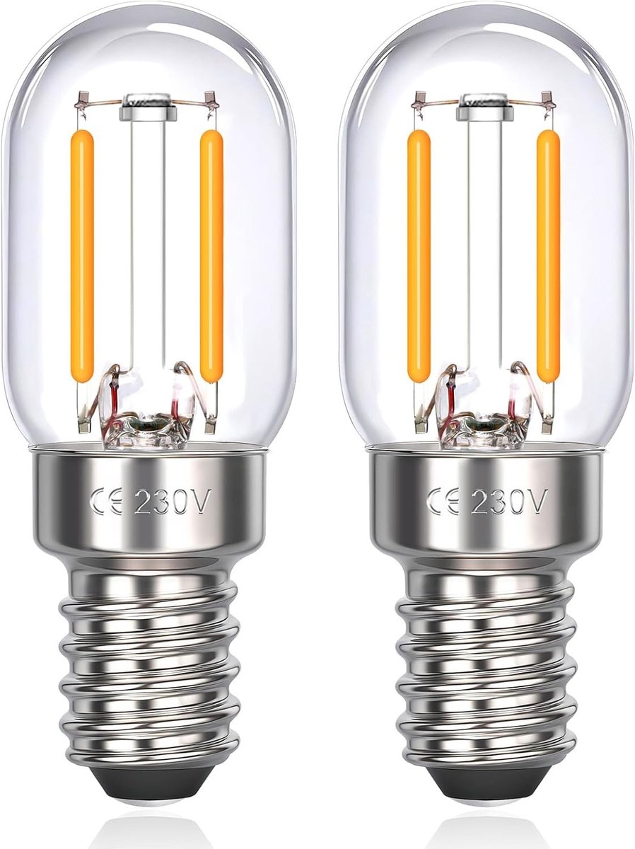 E14 2W Warm White LED Lamp 2700K voor Koelkast en Keuken, 200 Lumen, Vervangt Halogeen 15W, Set van 2 Stuks