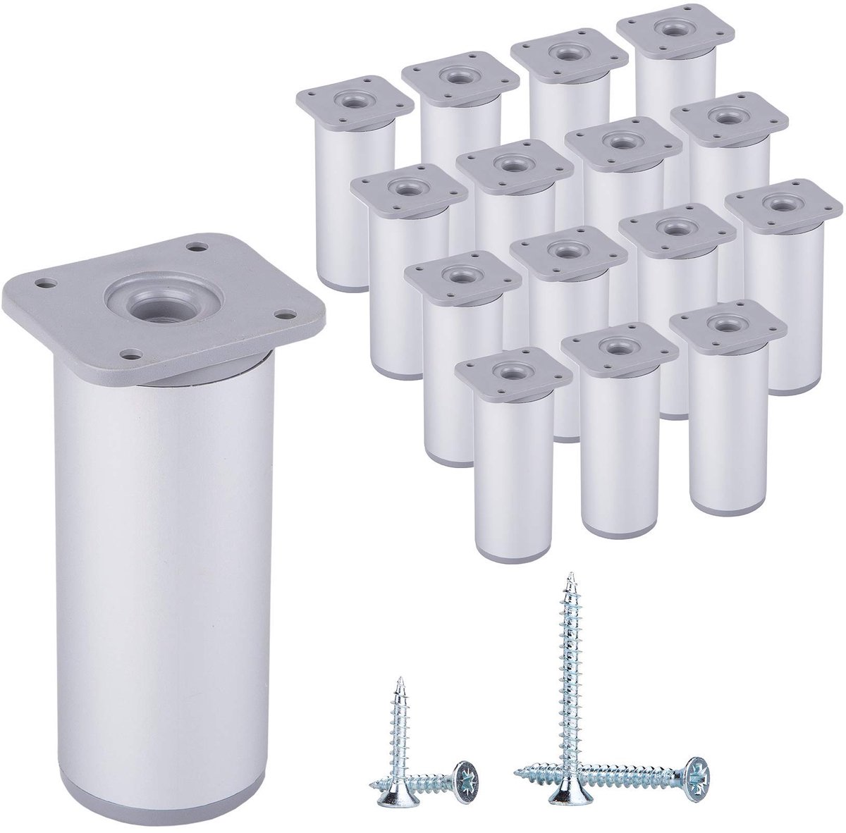 (Pak van 16 stuks) In hoogte verstelbare meubelpoten Rond, Materiaal: kunststof, aluminium. Schroeven inbegrepen (16, 10 cm hoogte)