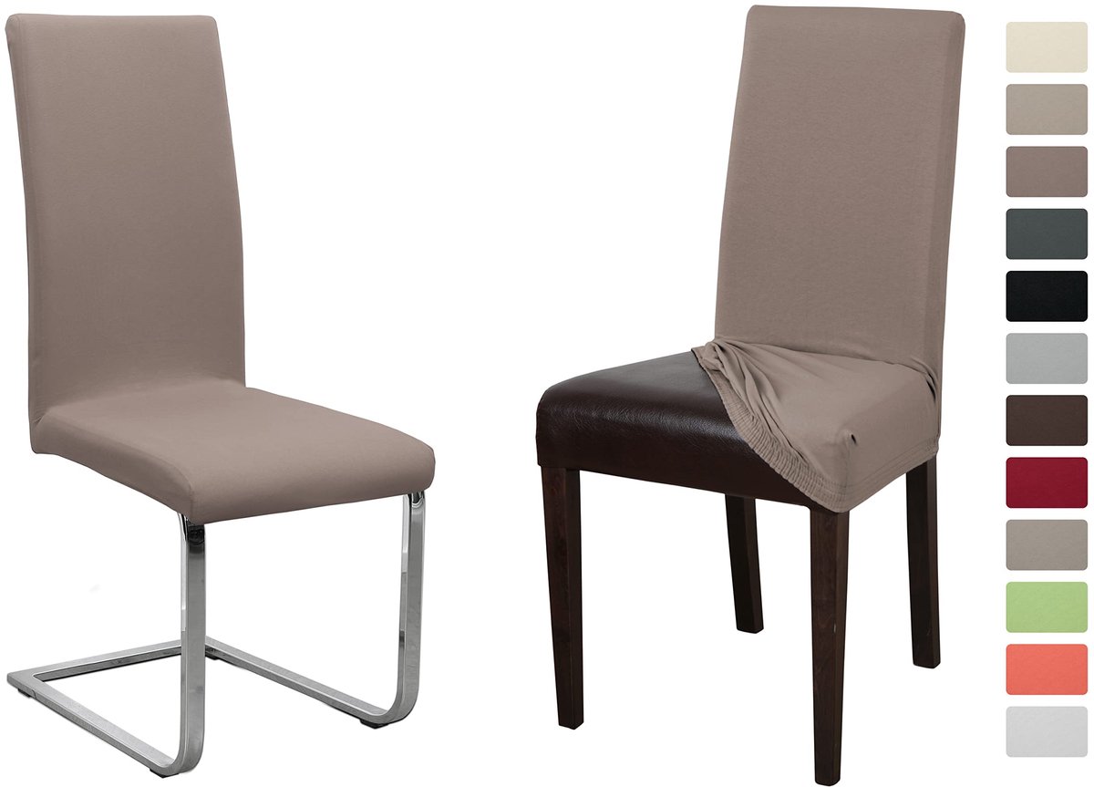 Set van 2 stoelhoezen van jersey (kleur naar keuze), elastische overtrek van katoen, bi-elastisch, taupebruin