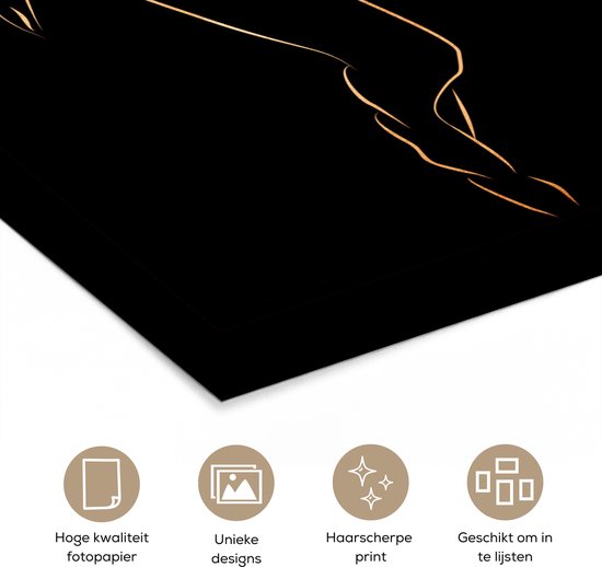 Affiche Femme - Lune - Black and gold - Line art - 80x120 cm