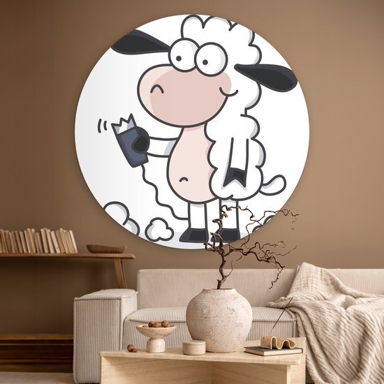 Une illustration d'un mouton avec un rasoir Assiette en plastique cercle mural ⌀ 150 cm XXL / Groot format!