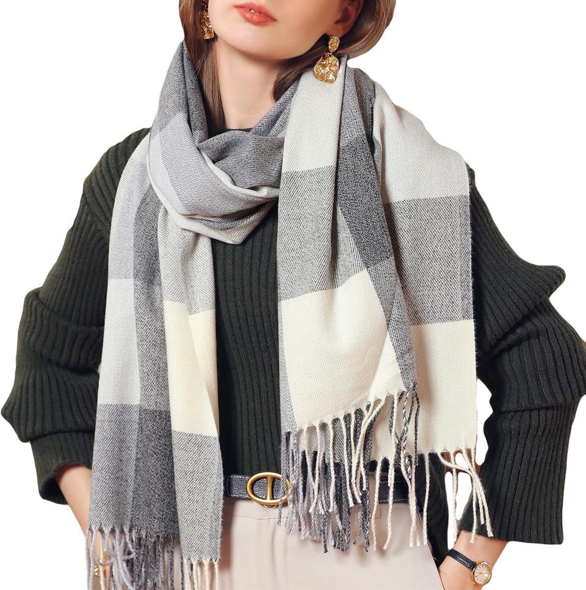 damessjaal met franjes, lichte zachte sjaal voor herfst en winter, elegant, groot, lang, modieus accessoire voor feestjes