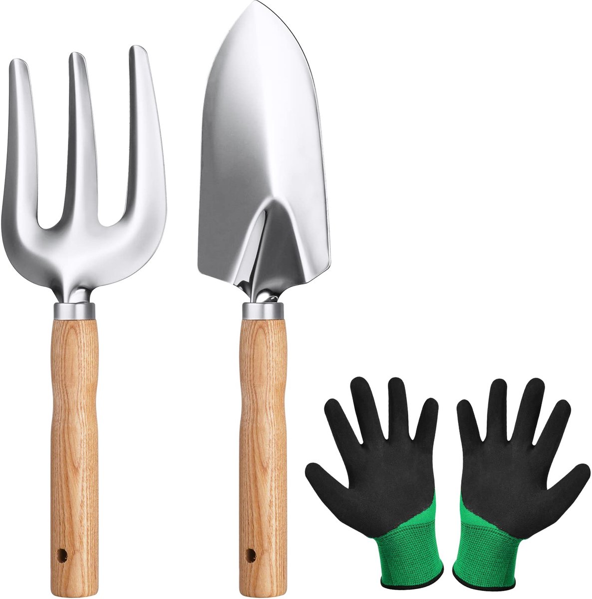 Tuingereedschapset, 3-delig tuingereedschap, roestvrijstalen handgereedschap, cadeauset met ergonomische handgrepen, waaronder brede spade