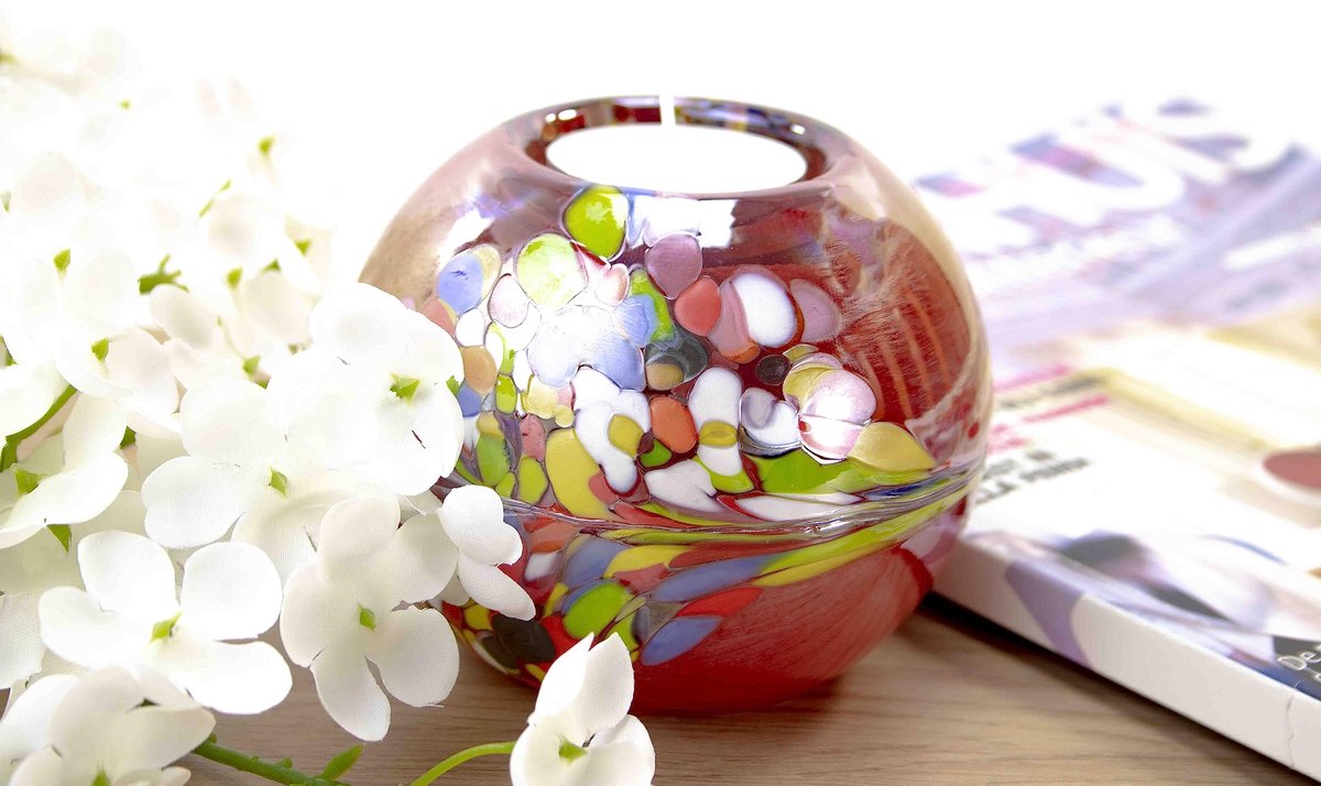 - Glazen Urn - Tea Light Urn - Mini Urn - Theelichthouder - Waxinelichthouder ''Red & Multicolor'' - Glazen Urn