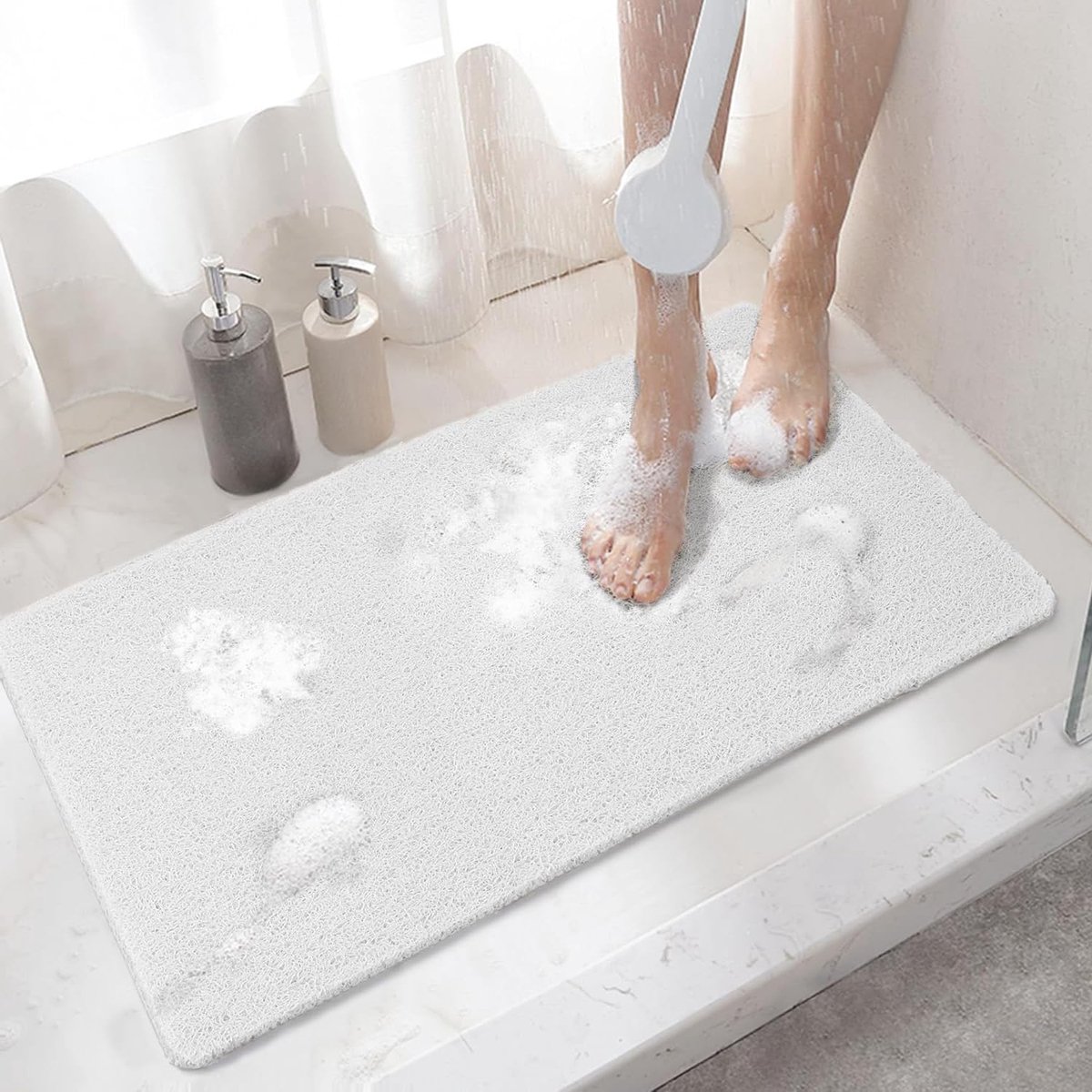 Badmat, Douchemat Antislip, Zacht Comfort voor Gezinnen, Kinderen en Senioren - 60 x 60 cm, Wit
