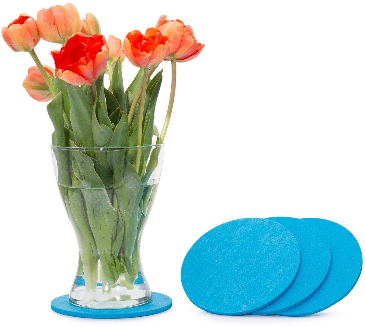 Vilten onderzetters rond 15 cm 4-pack (kleur naar keuze) lichtblauw - Onderzetters van vilt voor tafel en bar als glazenonderzetter/drankonderzetter voor glas en glazen