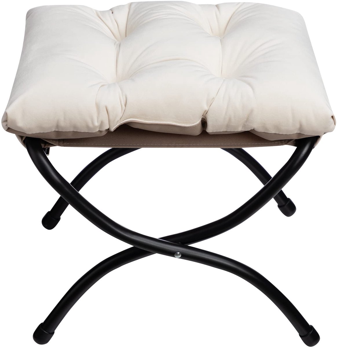 Voetenbank Opvouwbare Voetensteun Kruk met Metalen Poten, Kleine Ottomaanse Fluwelen, Beige (47cm*36cm*36cm)