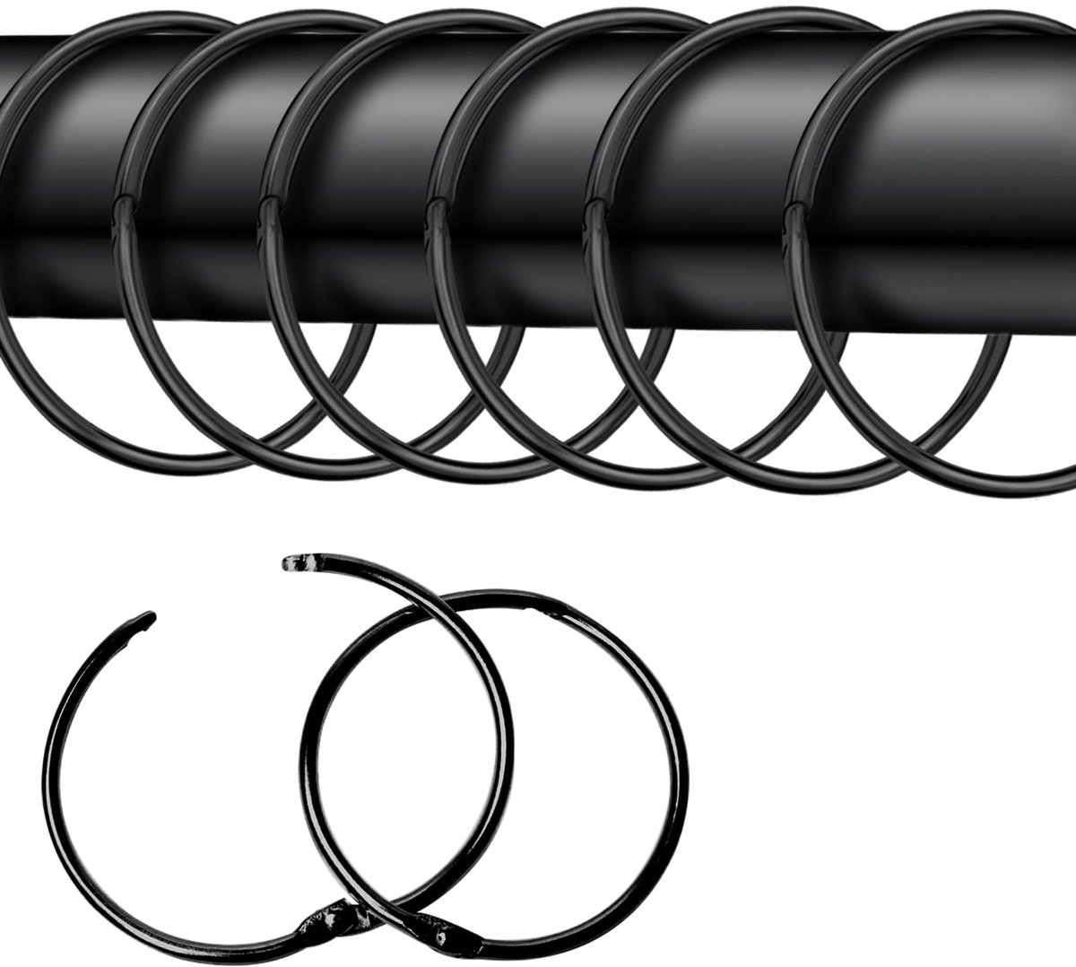 Gordijnringen, rond, douchegordijn, metalen klemmen, zwart