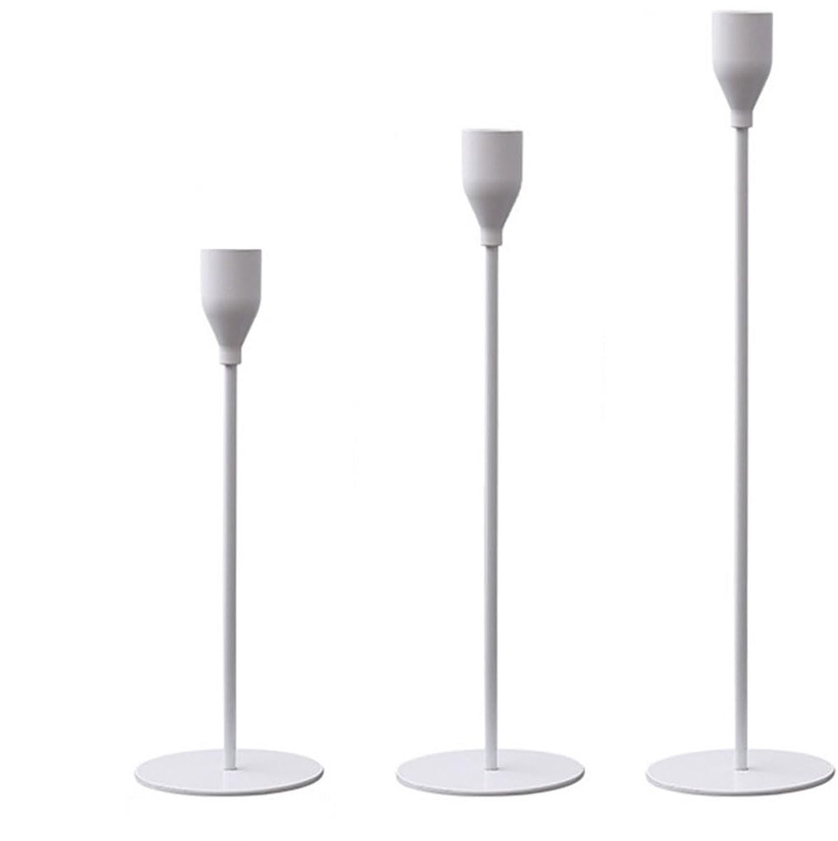 Kandelaarhouders Set van 3 Taper Kaarsenstokhouders, Mantel Witte Kandelaarhouders voor 3/4" Taper & Led Kaars, Elegante Kaarsenhouder Middenstuk voor Bruiloft/Feest/Dineren/Verjaardag