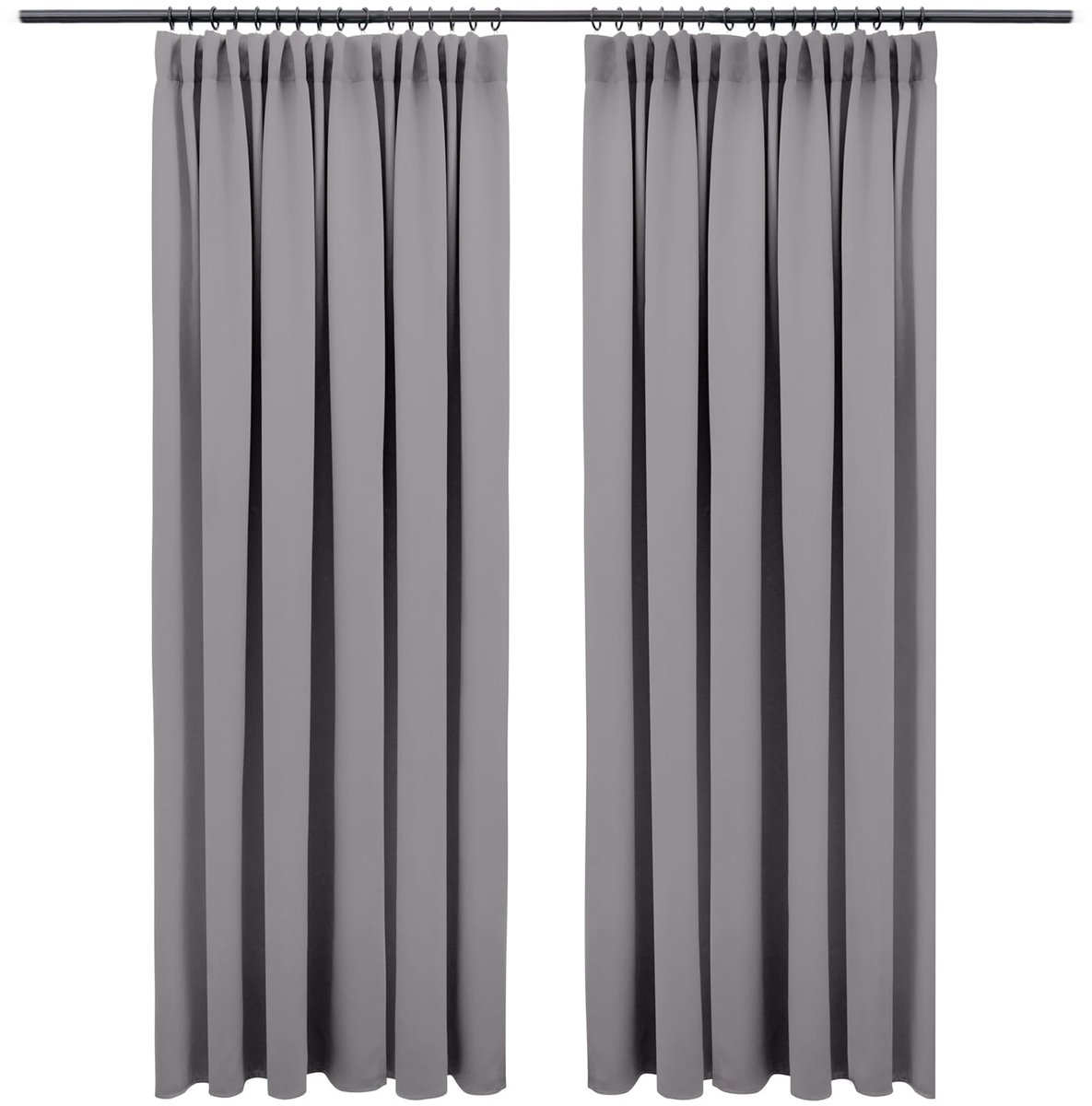 verduisteringsgordijnen met plooiband - 145 x 140 cm set van 2 - OEKO-TEX gecertificeerde verduisterende gordijnen - Verduisteringsgordijn - Donkergrijs